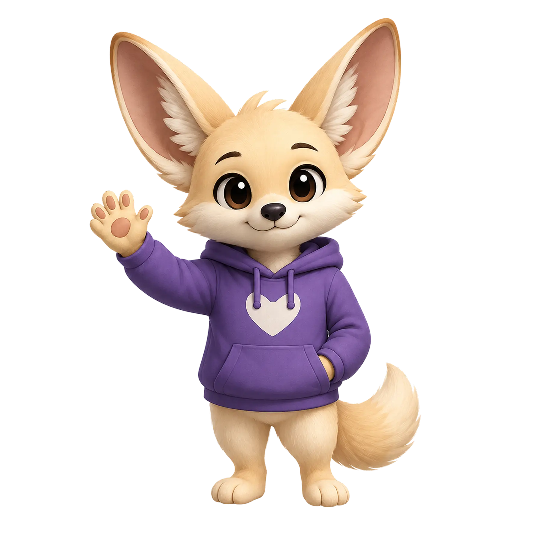 Caira fox waving beside the app