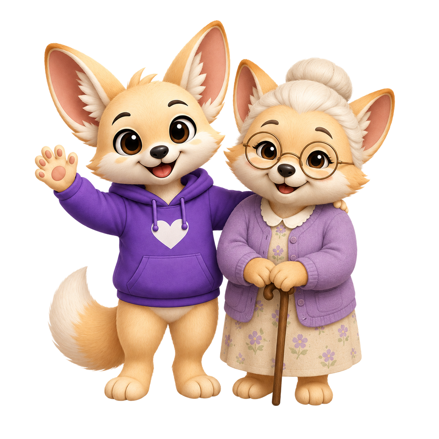 Caira fox with an elderly fox representing family care